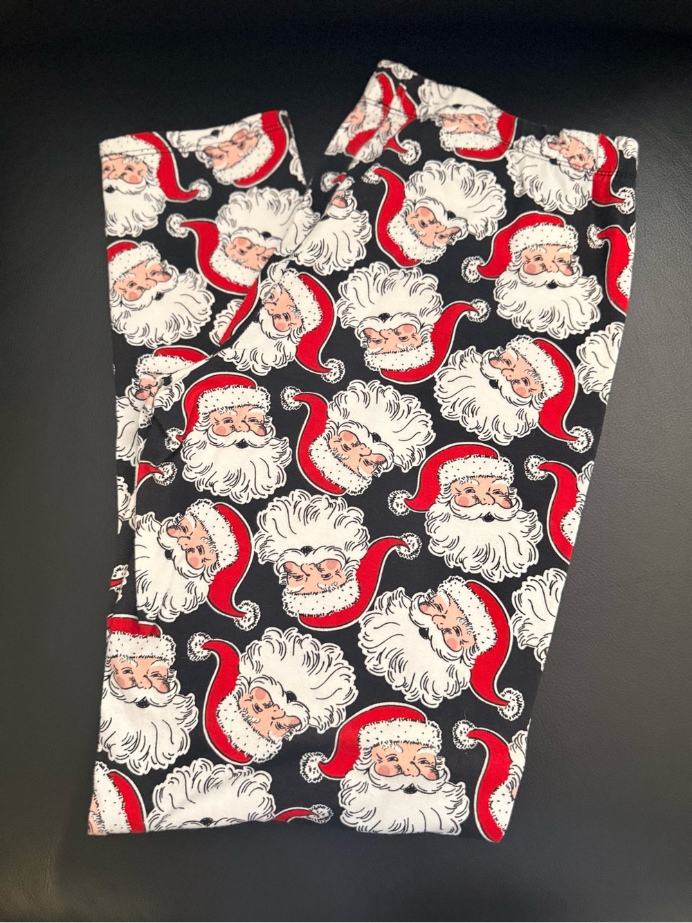 Festive Santa Face Holiday Leggings - Black & Red